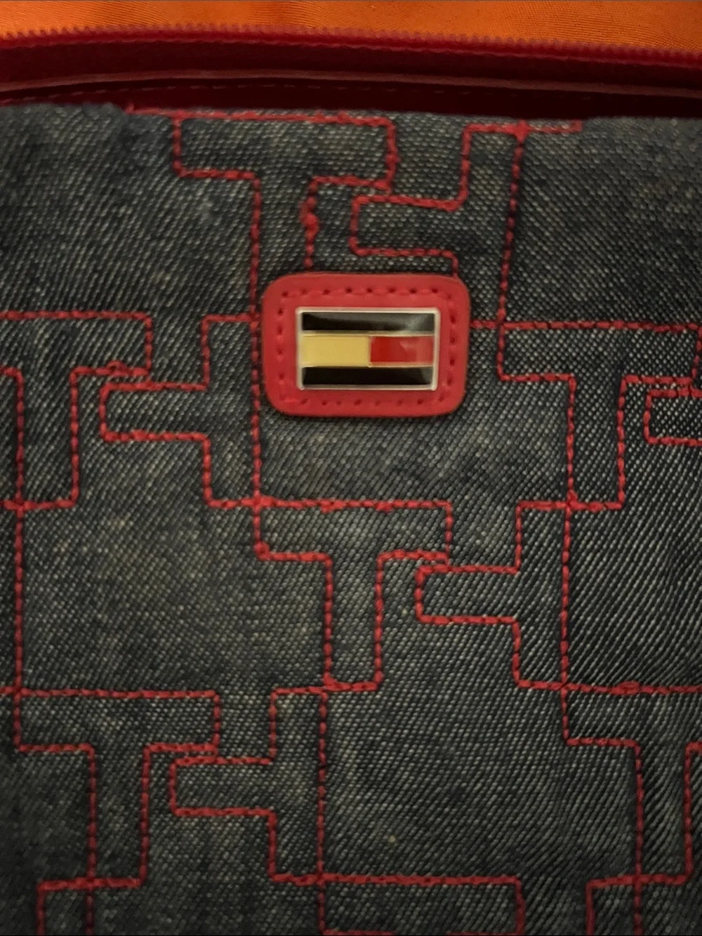 Tommy Hilfiger Navy Canvas Messenger Bag with Red Trim